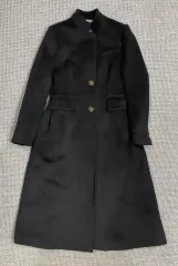 レディースアウター ブラック 100% ウール ロングコート