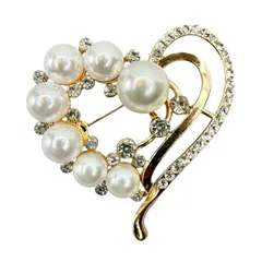ハート パール ラインストーン ブローチ レディース 卒業式 入学式 参観日 金