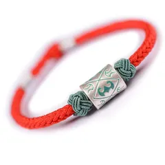 【在庫処分】誕生日 男女兼用 赤色紐チェーン 編み込みブレスレット 刻印 ギフト トーテム 円柱 アレルギー対応 純銀製ブレスレット S999 シルバー レディース Deelfelブレスレット