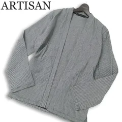 ARTISAN アルチザン 春夏 コムサ系最高峰★ 麻 リネン混 チェック カーディガン 羽織り Sz.L メンズ グレー 日本製のサムネイル