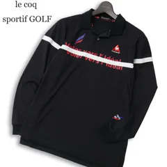 le coq sportif GOLF ルコック スポルティフ ゴルフ 通年 ロゴ刺繍★ プリント ライン 長袖 ポロシャツ Sz.M メンズ 黒