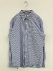 UNIQLO シャツ/ブラウス L ブルー コットン ストライプ柄 ミドル丈 長袖 ボタンダウン