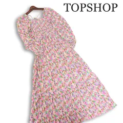 TOPSHOP トップショップ 通年★ ビスコース100% フローラル 抽象 マキシ シャーリング ドレス Sz.XS レディースのサムネイル
