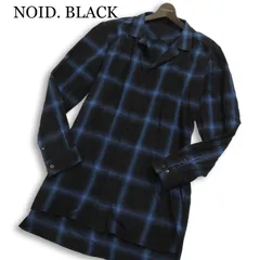 NOID. BLACK ノーアイディー 秋冬★ 長袖 オンブレー チェック ロング ネル シャツ Sz.3 メンズ 紺 ネイビー 日本製
