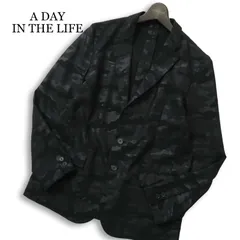A DAY IN THE LIFE ユナイテッドアローズ 春夏 迷彩 カモフラ柄 総柄★ アンコン テーラード ジャケット Sz.L メンズ 黒