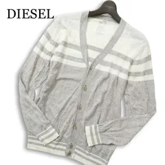 DIESEL ディーゼル 春夏 麻 リネン★ ボーダー ニット カーディガン 羽織り Sz.S メンズ グレーのサムネイル
