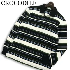 CROCODILE クロコダイル 通年 ワニ刺繍★ 長袖 ボーダー ポロシャツ Sz.L メンズ 日本製