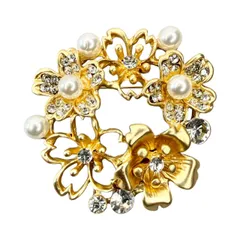 黄色 パール 花 サークル ブローチ フラワー パール レディース ボタニカル