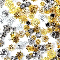 アクセサリーパーツ 50g 金古美 ビーズ アソートセット ゴールド 【京珠堂】座金 シルバー (ランダム)