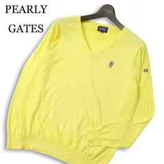 PEARLY GATES パーリーゲイツ ゴルフ 通年 ロゴ刺繍★ Vネック コットン ニット セーター Sz.5 メンズ 黄色