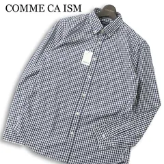 【新品 未使用】 COMME CA ISM コムサイズム 通年★ 長袖 ギンガム チェック ボタンダウン シャツ Sz.L メンズ 紺 ネイビー