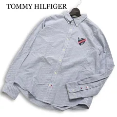 TOMMY HILFIGER トミーヒルフィガー ロゴワッペン★ 長袖 ボタンダウン ストライプ ネル シャツ Sz.XL メンズ 大きいサイズ