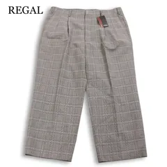 【新品 未使用】 REGAL リーガル 春夏 ストレッチ★ グレンチェック スラックス パンツ Sz.94 メンズ グレー 大きいサイズのサムネイル