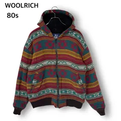 美品 WOOLRICH ウールリッチ  ネイティブ柄ジャケット ジップパーカー マルチカラー エンジ メンズ  L ウール ナイロン USA製 アウトドア キャンプ 街着 ビンテージ 80s 90s アメカジ 古着  ストリート オルテガ 民族柄 防寒 レトロ