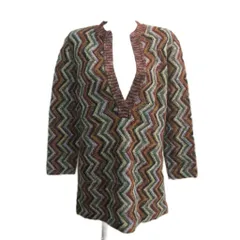 ミッソーニ MISSONI ヴィンテージ ニット セーター チュニック Vネック モヘア混 マルチボーダー ブラウン 約M ■MNK5