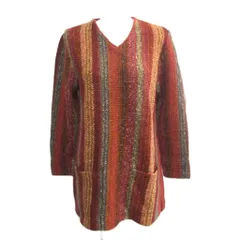 ミッソーニ MISSONI ヴィンテージ モヘア混 ニット セーター Vネック 総柄 赤 レッド 約M ■MNK5