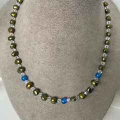 天然石★淡水本真珠★スワロスキー★パールネックレス★ハンドメイド★デザイン★ネックレス