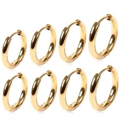 【人気】【定番 幅2.5mm 色：ゴールド 内径10/12/14/16mm 4ペアセット】[Adelina Style] フープピアス 人気 つけっぱなし リングピアス レディース メンズ サージカルステンレス 金属アレルギー対応 18G 男女 両耳用 プレゼ
