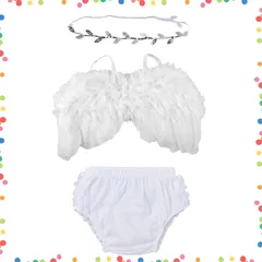 【在庫処分】寝相アート 百日祝いセット 衣装 ハーフバースデー 新生児 可愛い 天使の羽 写真 3点セット 天使コスチューム 小道具 [DFsucces]