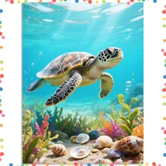 【在庫処分】大人 キャンバス 初心者用 油絵 数字 ブラシとアクリル絵の具付き 絵画 フレームなし DIY ウミガメ (40x50cm) Fokenzaryのサムネイル