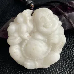 天然和田玉 白玉 弥勒菩薩 笑仏 彫刻ペンダント 福徳円満 お守り 鑑定書付き