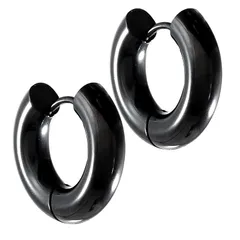 [SEIYA INTERNATIONAL] フープピアス 太め メンズ リングピアス フープ リング ステンレス 両耳 2個セット 幅5mm 18G (ブラック 10mm) 0