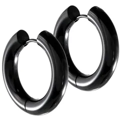 [SEIYA INTERNATIONAL] フープピアス 太め メンズ リングピアス フープ リング ステンレス 両耳 2個セット 幅5mm 18G (ブラック 16mm)