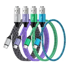 ANNIBER USB タイプCケーブル 0.5m/0.9m/1.5m/1.8m 4本/4色 アンドロイド Type-C 携帯充電ケーブル スマホ急速充電ケーブル Quick Charge3.0対応 iPhone 16/15/Xperia/Galax ...