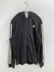 adidas パーカー L ブラック コットン スウェット ワンポイント ブランドロゴ ライン柄 ジップアップ 長袖