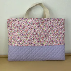 入園入学　りんりんのハンドメイド　レッスンバッグ　通園バッグ　絵本袋　習い事バッグ　お花柄　ラベンダー