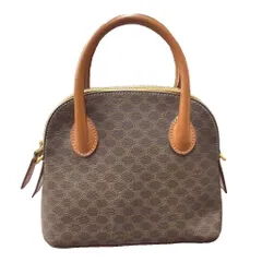 セリーヌ CELINE マカダム柄 ミニハンドバッグ PVC レザー 茶 ダークブラウン ☆AA★