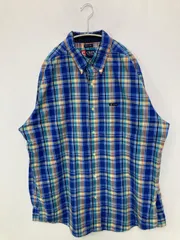 CHAPS シャツ/ブラウス L/G ブルー コットン チェック柄 ワンポイント ブランドロゴ ミドル丈 半袖 ボタンダウン