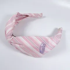 emis エミス カチューシャ ピンク ストライプ リボン ロゴ刺繍 ヘアアクセサリー レディース 韓国人気 ガーリー カジュアル コーデ 送料無料 匿名配送