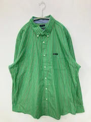 CHAPS シャツ/ブラウス XL グリーン コットン ストライプ柄 ワンポイント ブランドロゴ ミドル丈 長袖 ボタンダウン