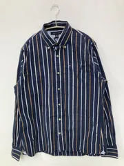 TOMMY HILFIGER シャツ/ブラウス M ネイビー コットン ストライプ柄 ワンポイント ミドル丈 長袖 ボタンダウン