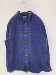 CHAPS シャツ/ブラウス XL ブルー コットン チェック柄 ワンポイント 長袖 ミドル丈 ボタンダウン