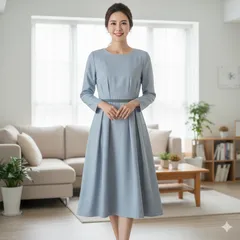 【タグ付未使用】EMMA JAMES 9号 ウール混 フレアワンピース 水色 セレモニー 卒入学