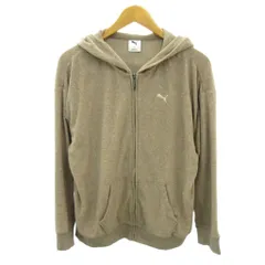 プーマ PUMA 美品 ジップアップ パーカー フーディ ピューマ ロゴ 刺繍 長袖 L ベージュ 0212