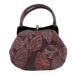 和装バッグ 優品 ビーズバッグ フォーマル 葉柄 灰紫 ビーズ 和装小物  【中古】