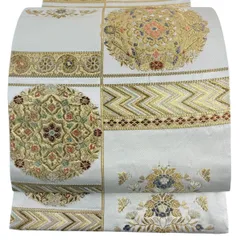 【美品】 袋帯 秀品 華文 花鳥 金糸 刺繍 ベージュ 六通 正絹 【中古】