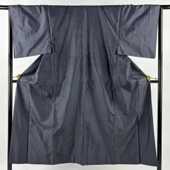 【美品】 男着物 身丈146.5cm 裄丈67.5cm M 袷 アンサンブル 紬 幾何学模様 濃紺 正絹 秀品 【中古】