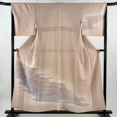 付下げ 身丈156cm 裄丈66cm M 袷 波 霞 ぼかし ピンク 正絹 優品 【中古】