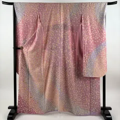 【美品】 振袖 身丈165cm 裄丈67cm M 袷 鈴乃屋 花 地紋 金通し 絞り ピンク 正絹 逸品 【中古】