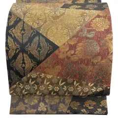 【美品】 袋帯 秀品 花唐草 向鳥 金糸 箔 金茶 六通 正絹 【中古】