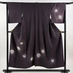 付下げ 身丈151cm 裄丈66cm M 袷 花鳥 葡萄 銀彩 ぼかし 茶紫 正絹 逸品 【中古】