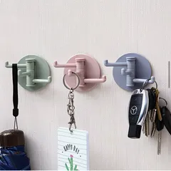 No.449 【4個セット】3連 スイングフック 壁掛け 粘着 穴あけ不要 収納 整理整頓