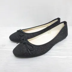 ルリアンプラス LELIEN PLUS バレエ シューズ フラット パンプス リボン ラメ グリッター 36 約23cm 黒 ブラック 靴