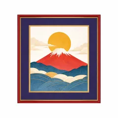 和モダン 赤富士 色紙額入り（413×353mm）開運アート 縁起物 インテリア 額装済み
