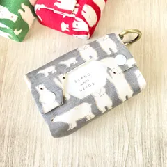 ハンドメイド ポケットティッシュケース カラビナ付き クマ柄