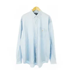 ラルフローレン RALPH LAUREN 90s ヴィンテージ BIG SHIRT ボタンダウン シャツ シャンブレー 長袖 コットン ポニー ロゴ 刺繍 XL 青 ブルー /CK3